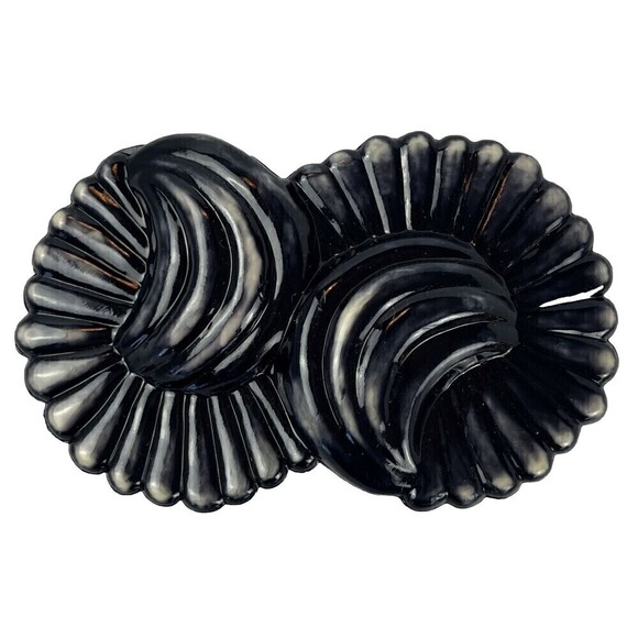 Vintage Belt Buckle Plastic Black Swirl Double Flower Shell Design - Picture 1 of 6